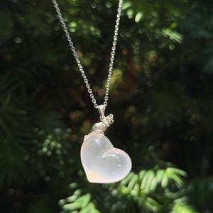 Rose Quartz Heart Necklace with Cat Charm: Healing Crystal Jewelry