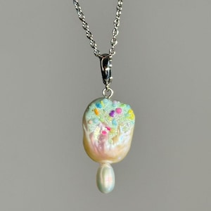 Handmade Popsicle Ice Cream Summer Necklace – Natural Freshwater Pearl – Cute Y2K Summer Jewelry, Minimal Jewelry