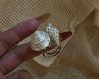 Anello fatto a mano con vera conchiglia naturale - Gioielli regolabili ispirati all'oceano per gli amanti della spiaggia