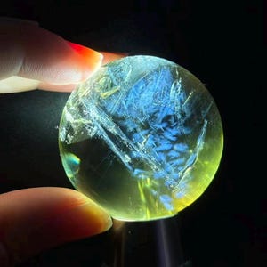Rare Blue Needle Citrine Sphere with Rainbow, High Clarity Crystal Ball, Abundance Stone (41.4mm)