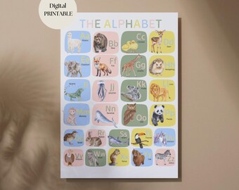 Animal Alphabet Poster - A-Z Colourful Nursery Wall Art (Digital Download)