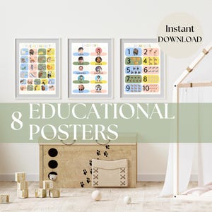 Educational poster set 8 Printable learning charts for kids Vibrant classroom & homeschool wall art Emotions Alphabet and Number posters
