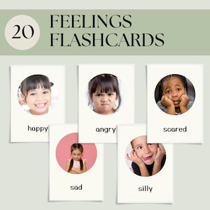 Emotions flashcards for kids 20 Printable feelings cards Preschool Social-Emotional learning Montessori Calm corner Digital Download
