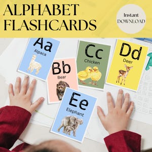 Schede didattiche con l'alfabeto degli animali per bambini piccoli, schede stampabili dalla A alla Z.