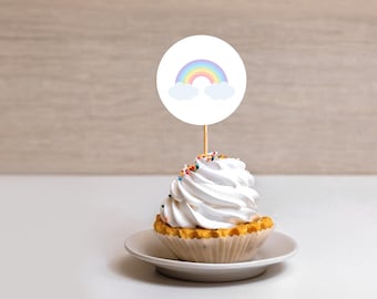 Adornos arcoíris para cupcakes de cumpleaños: decoración pastel para fiestas (plantilla de Canva)