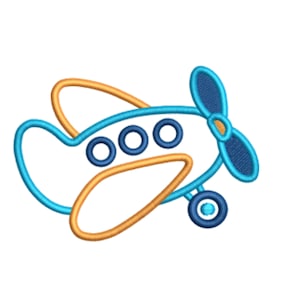 Puede incluir: Un diseño caprichoso de avión con hélice y tres ventanas circulares. El contorno es una combinación de azul y naranja, con una hélice y una rueda azules. Adecuado para manualidades y decoración infantiles.