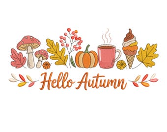 Hallo herfst borduurpatroon voor babykleding – Herfst machinaal borduren – 5x7 borduurring
