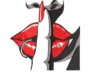 Borduurontwerp van een mysterieuze vrouw – Lijntekening van een gezicht met een vinger op de lippen – Digitale download