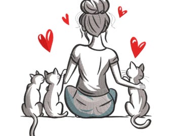 Borduurpatroon voor kattenliefhebber – Ontwerp met harten en katten – Direct digitaal downloaden