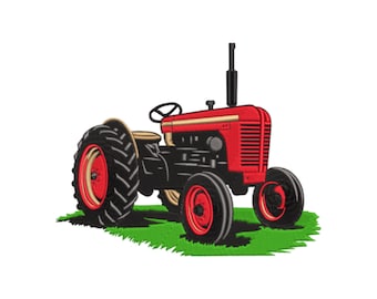 Rode tractor borduurwerk - Boerderij muurdecoratie