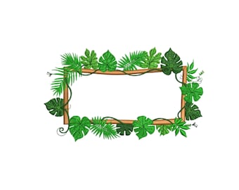 Junglebladeren borduurpatroon, tropisch bladerenframe borduurontwerp