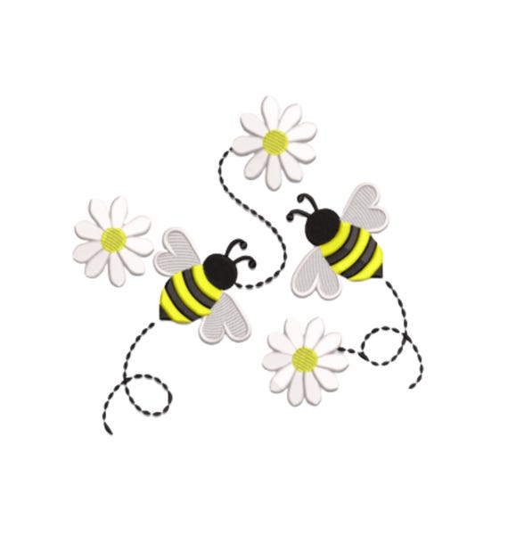 Floral Bumble Bee Embroidery – Daisies and Bees Design – Machine Embroidery File
