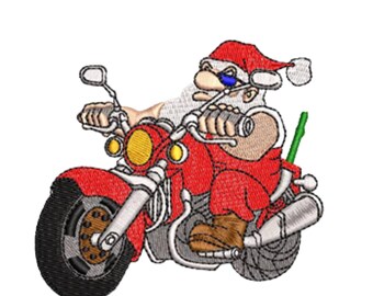 Biker Santa Borduurwerk – Kerstman op Motorfiets – Kerst Machine Borduurpatroon