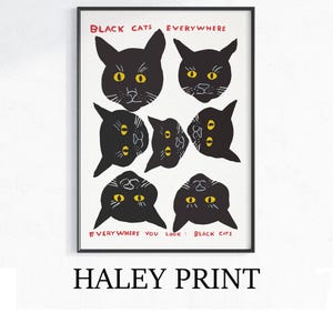 David Shrigley - Black Cats Everywhere, Quirky Wall Art, Pop Art Decor, Funny Poster, Contemporary Home Gallery, Humorous Decor, Art