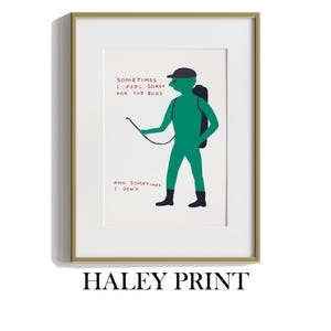 David Shrigley - Czasami żałuję owadów, dziwaczna sztuka ścienna, wystrój w stylu pop-art, zabawny plakat, współczesna galeria domowa, humorystyczny wystrój