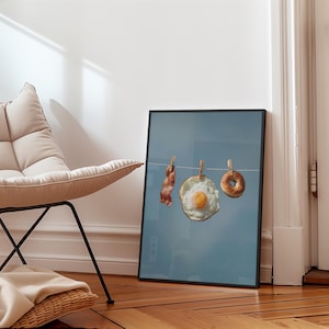 Bacon Egg Bagel - Digital Print - Breakfast Vibes Framed Poster, Fun Kitchen Decor, Foodie Art, Unique Wall Art, Brunch Themed Art