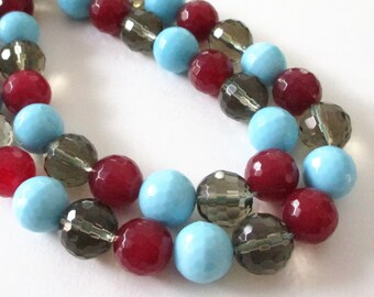 Mix color Stone Round Beads - Faceted Agate Beads - Center Drilled - Natural Stone - 16" Strand - 12mm - Select Color - DIY Summer Jewelry