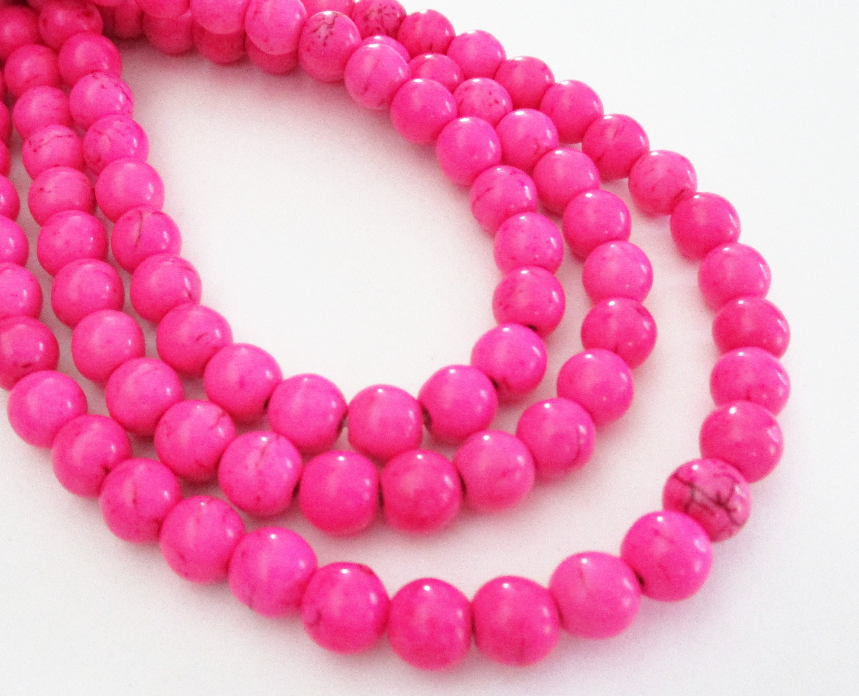Hot Pink Round Beads Smooth Howlite Gemstone Girls Etsy