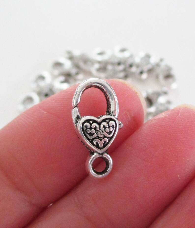Metal Jewelry Findings Diy Silver Supplies Lock Clasp Silver Lobster Clasp Heart Shaped Lobster Clasp 10 Pcs 17mmx9mm