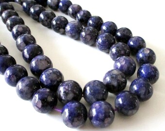 Dark Purple Jasper Beads - Mosaic Round  Beads - Natural Smooth Stone - Drilled Snake Skin Beads - 12mm - 16" Strand - DIY Unisex Bracelets