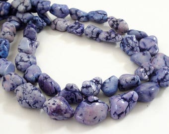 Purple Nugget Beads - Purple Lavender Chunky Beads - Gemstone Howlite Drilled Pebbles - 16" Strand - DIY Women One Strand Necklace