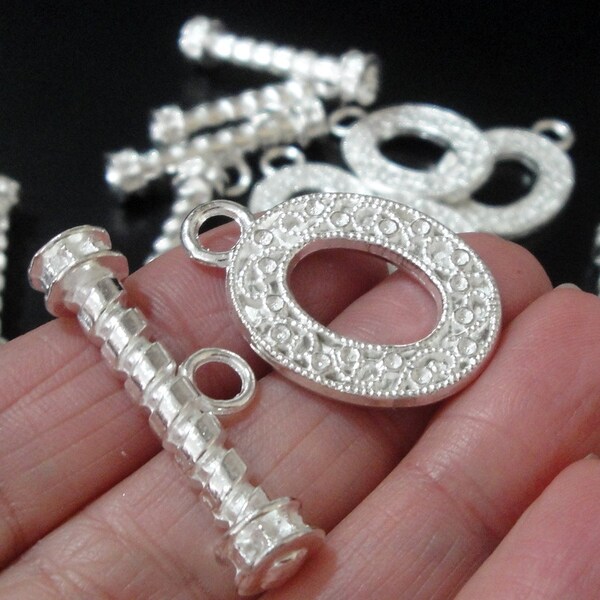 Reserved Silver Oval Toggle Clasp, Bright Silver Fancy Toggle Clasp 5 Clasp, Silver Metal Jewelry Findings, 30mmx20mm Bar 40mm
