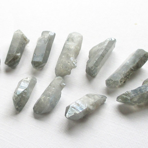 Grey Blue  Crystal Quartz  Spikes Points Drilled Briolettes (10) Pieces Beads 22mm- 40mm, Beads For Jewelry Projects