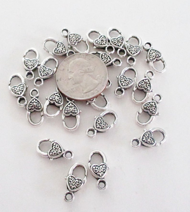 Metal Jewelry Findings Diy Silver Supplies Lock Clasp Silver Lobster Clasp Heart Shaped Lobster Clasp 10 Pcs 17mmx9mm