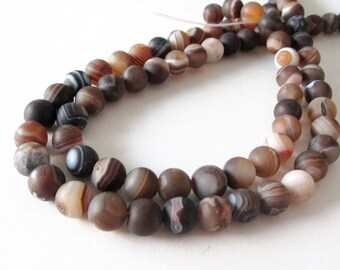 Brown Beads - Round Agate - Smooth Striped Natural Beads - Madagascar Matte Swirl Beads - 8mm - 16" Strand - DIY Unisex Bracelet Jewelry