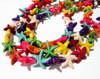 Starfish Beads - Star Howlite Beads - Multicolored Gemstone - 13mm - 16" Strand - Star Nautical Under The Sea - DIY Summer Jewelry Making