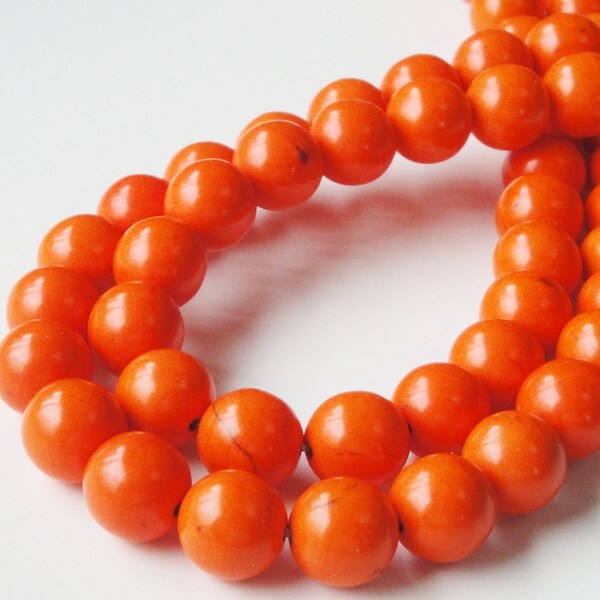 Orange Beads - Orange Gemstone Round Beads - Plain Smooth Magnesite Round Ball - 16" Strand - 12mm - DIY Jewelry Making