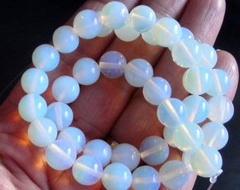 Opalite Round Beads - Opalite Ball Smooth Gemstone Beads - White Milk Center Drilled Beads - 16" strand - 10mm - Diy Bridal Jewelry Making