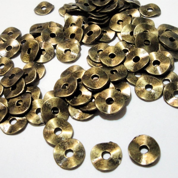 RESERVED Brass Metal Spacers - Wavy Disc Rondelle -  Plain Spacer Bead - Metal  Brass - Diy Jewelry Finding - 14g. 9mm Brass Spacers