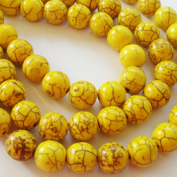 Yellow Howlite Turquoise Round Stone Beads 16 Inch Strand 8mm,  Beads For  Jewelry Making