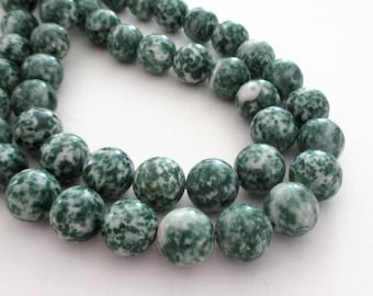 Green Jasper Beads - Mix Green White - Smooth Round Matte Bead - Natural Large Stone - 16" Strand - 12mm - DIY Stack Bracelet Making