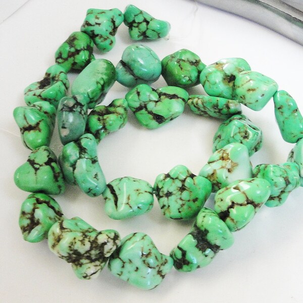 Green Magnasite Chunky Nuggets Beads/ Full Strand 16 Inch