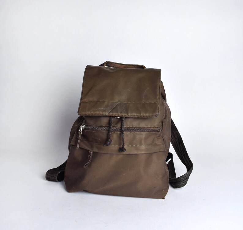 Brown Nylon /& Leather Eddie Bauer Backpack Purse Shoulder Bag