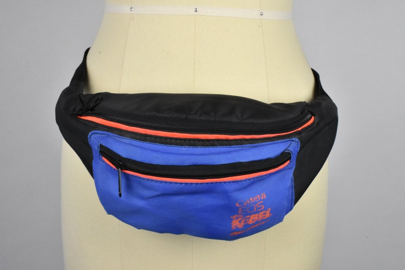 Canon EOS Rebel Black and Blue Nylon 2-Pocket Fanny Pack with Adjustable Nylon Strap