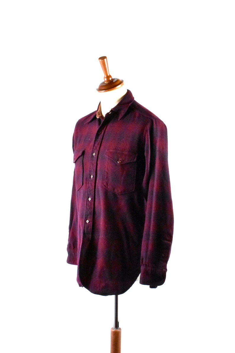 Made in the USA 1960/'s Maroon and Blue Plaid Pendleton Lodge Shirt