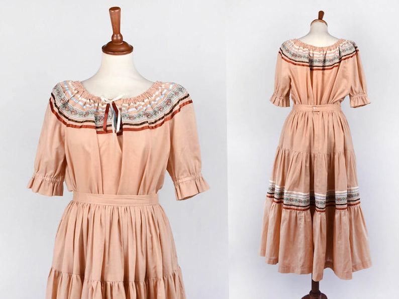 Dusty Peach Fiesta Dress with Floral Ribbon Top and Skirt Combo