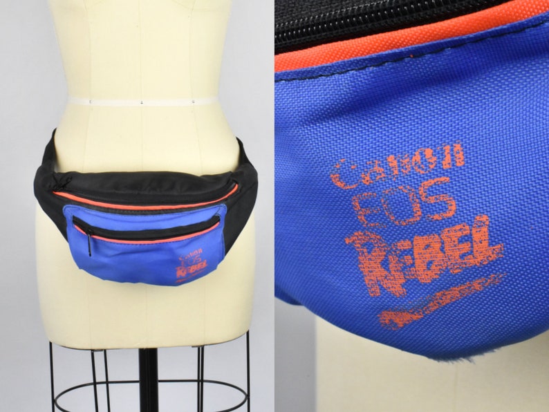 Canon EOS Rebel Black and Blue Nylon 2-Pocket Fanny Pack with Adjustable Nylon Strap