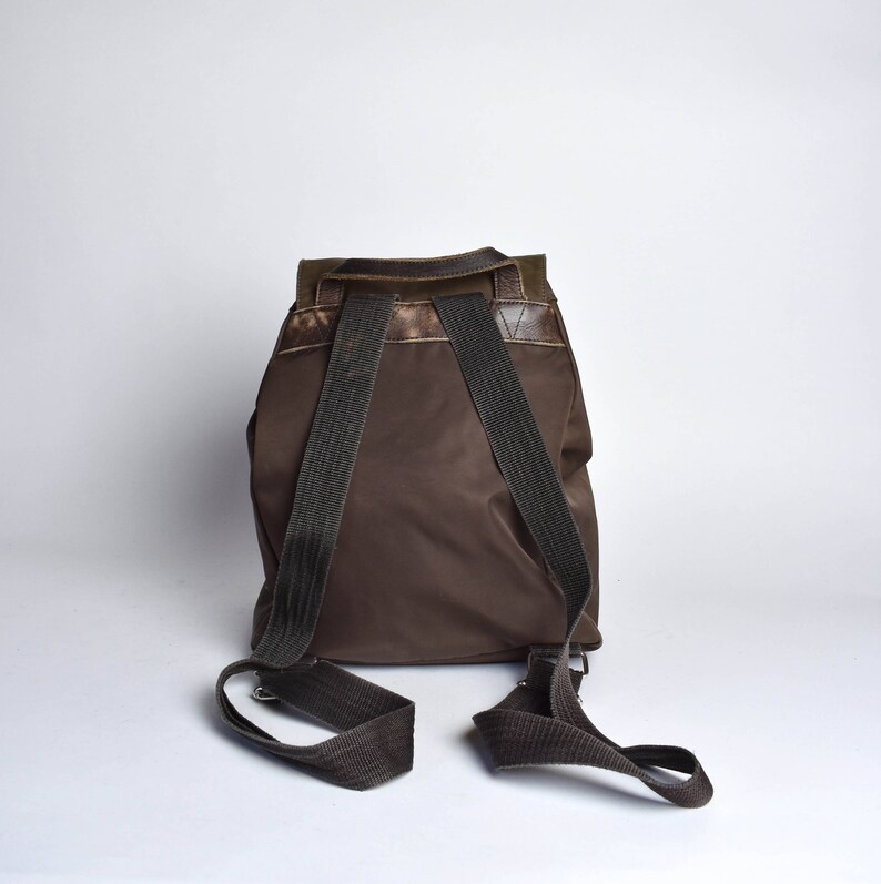 Brown Nylon /& Leather Eddie Bauer Backpack Purse Shoulder Bag