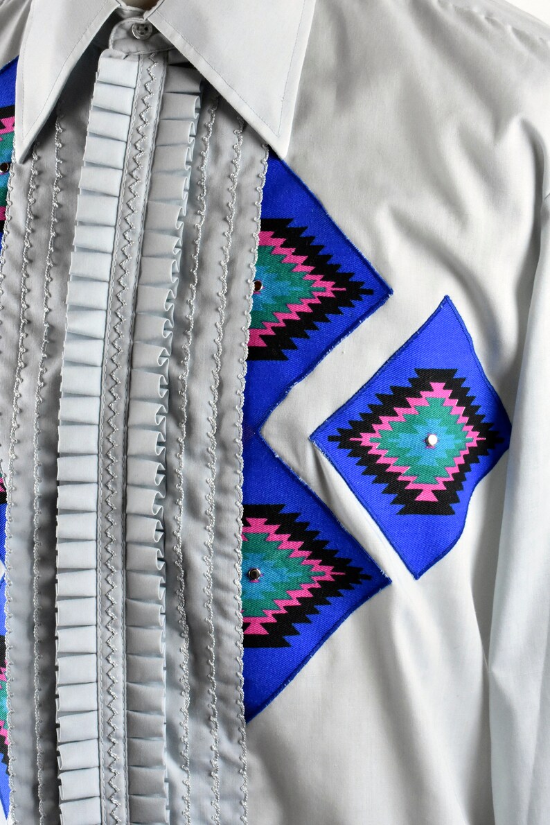 Vintage Tuxedo Shirt with Wild Southwestern Style Pattern on FrontBack