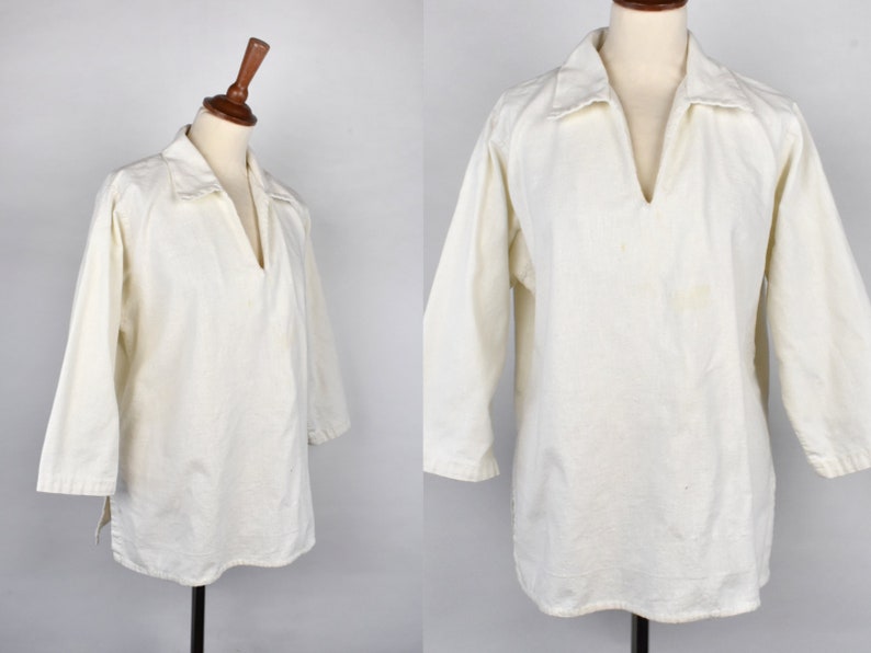 Vintage Mexican-Style Canvas Top with V-Neck