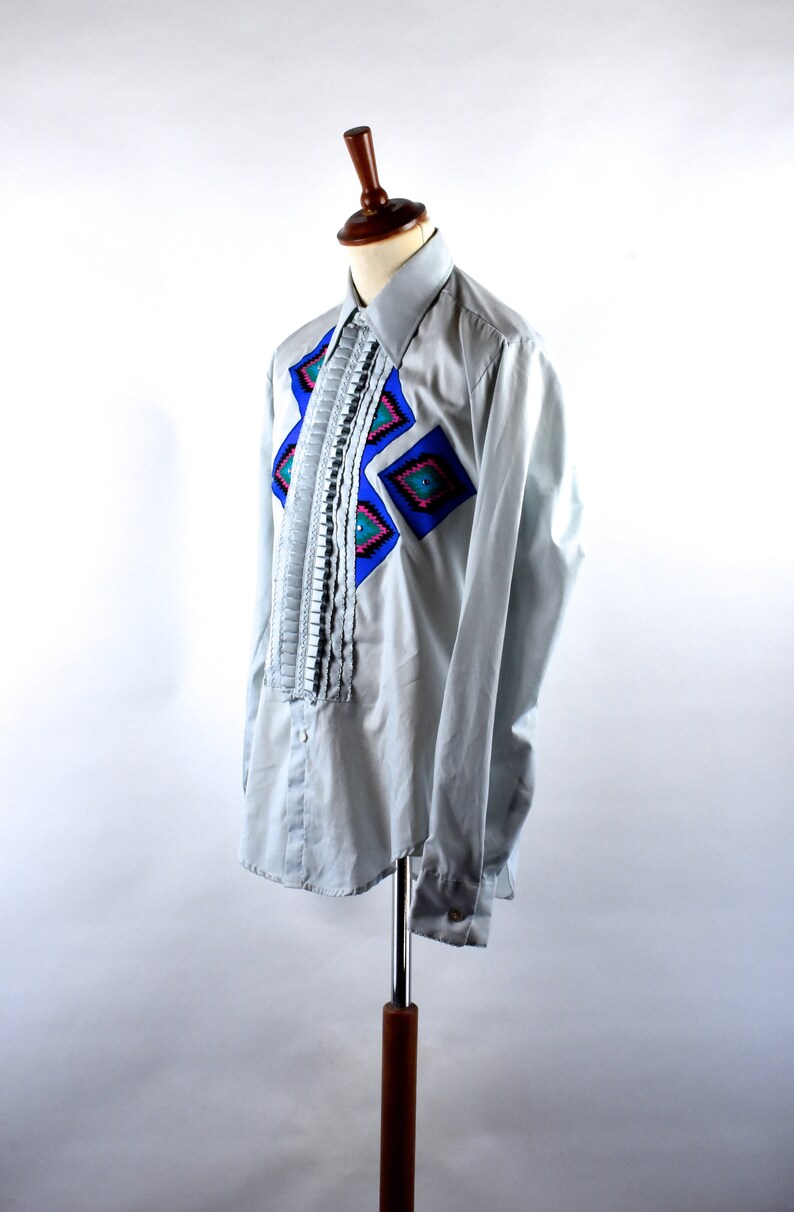 Vintage Tuxedo Shirt with Wild Southwestern Style Pattern on FrontBack