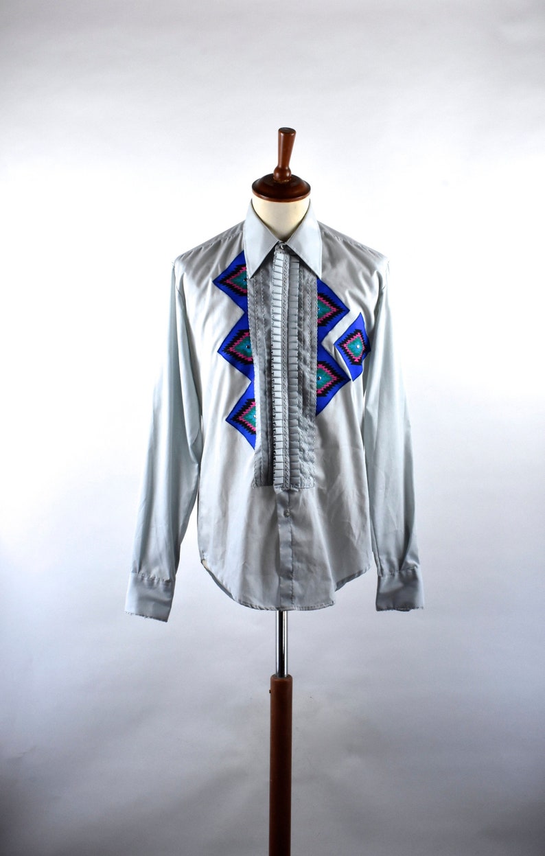 Vintage Tuxedo Shirt with Wild Southwestern Style Pattern on FrontBack