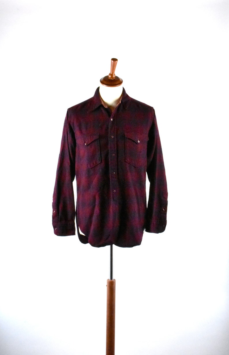 Made in the USA 1960/'s Maroon and Blue Plaid Pendleton Lodge Shirt