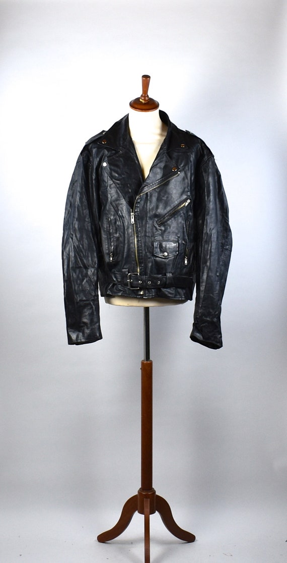 Black Leather Motorcycle Jacket By Canyon Creek Size 3xl Image 0
