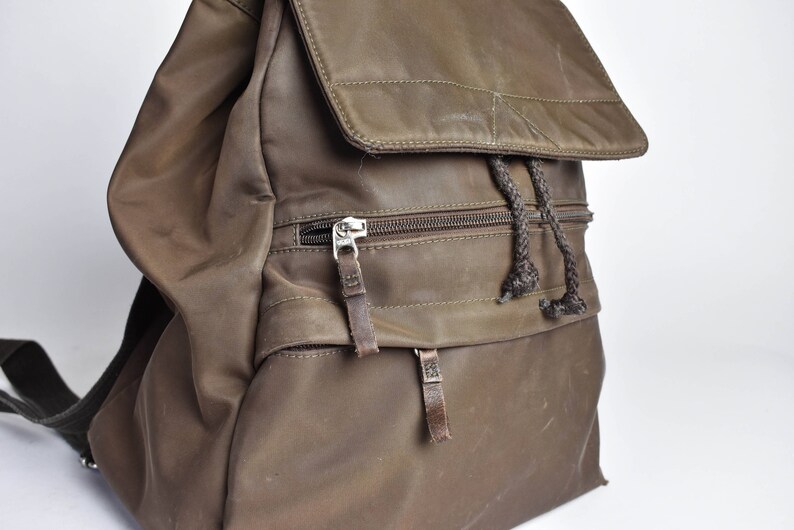 Brown Nylon /& Leather Eddie Bauer Backpack Purse Shoulder Bag