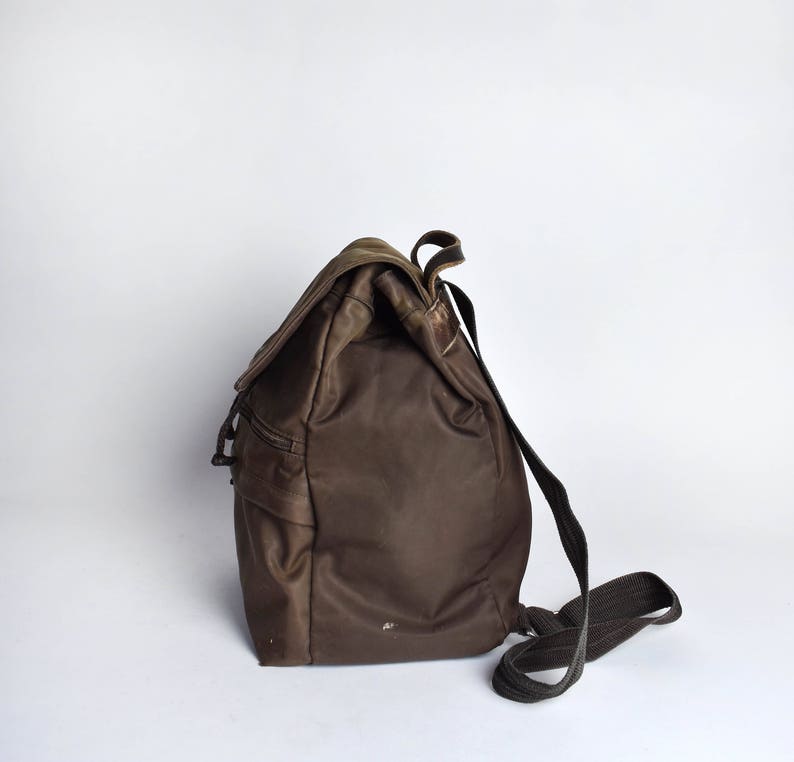 Brown Nylon /& Leather Eddie Bauer Backpack Purse Shoulder Bag